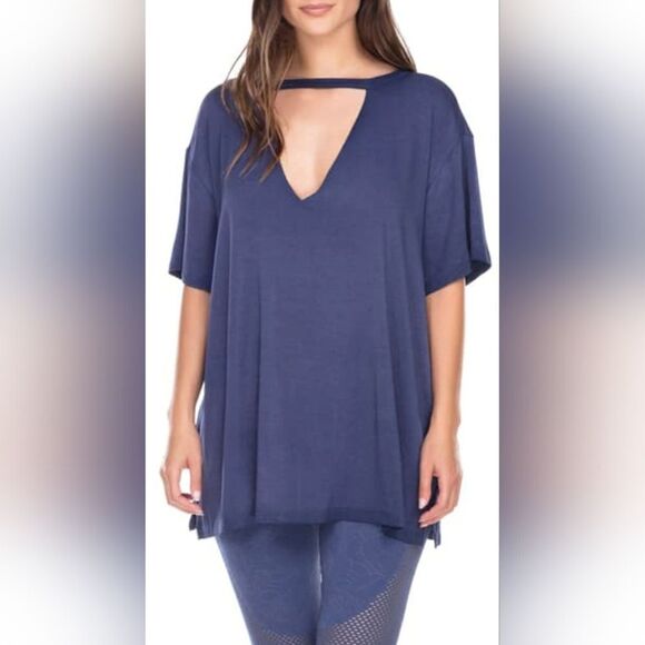 NWT Honeydew Intimates Navy Blue Oversized Keyhole Short Sleeve Tee Shirt (S) - Picture 1 of 6